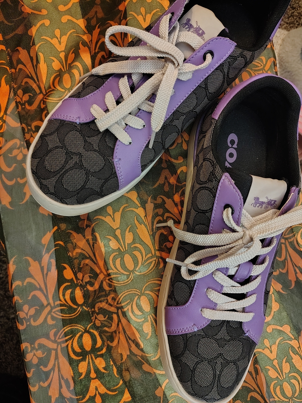 Coach Mens Black Signature Sneakers with Purple Accents